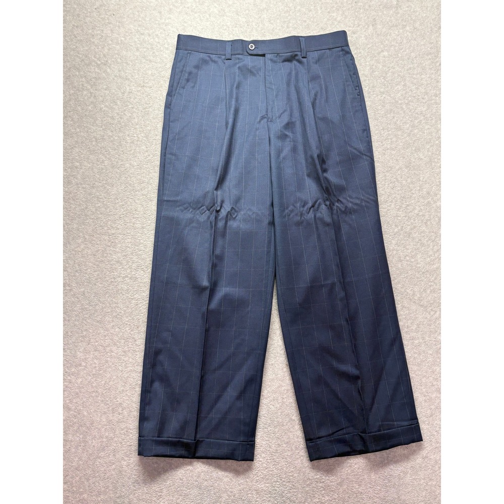 Inserch Icon Mens Navy Blue Windowpane Plaid Super 100s Pure Wool Dress Pants 38